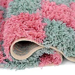 Shaggy rugs - Methoni Check Cotton Shaggy (light blue/light pink)