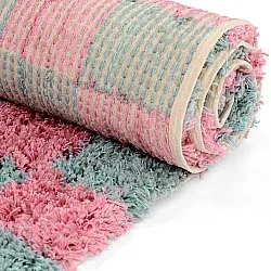 Shaggy rugs - Methoni Check Cotton Shaggy (light blue/light pink)
