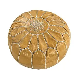 Pouf - Moroccan leather pouf (yellow/white)