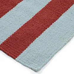 Wool rug - Peniche (light blue/red)