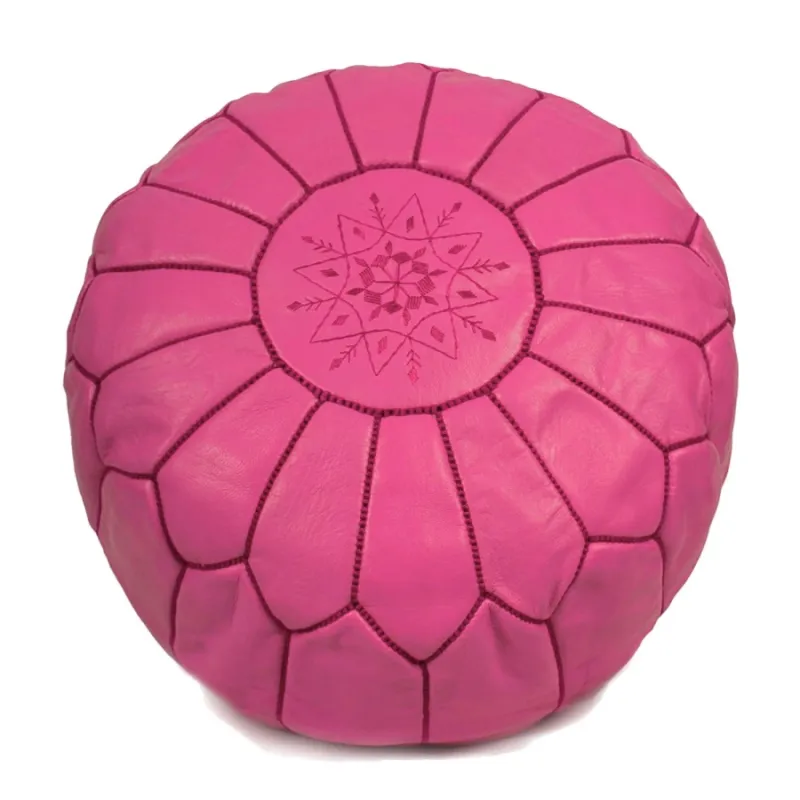 Pouf - Moroccan leather pouf (pink)