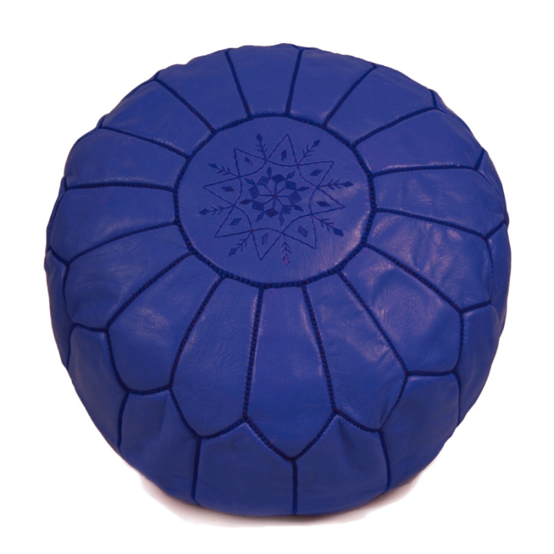 Pouf - Moroccan leather pouf (blue)