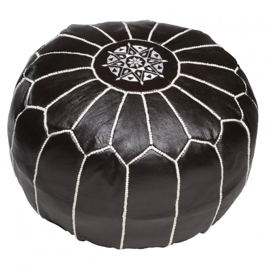 Pouf - Moroccan leather pouf (black/white)