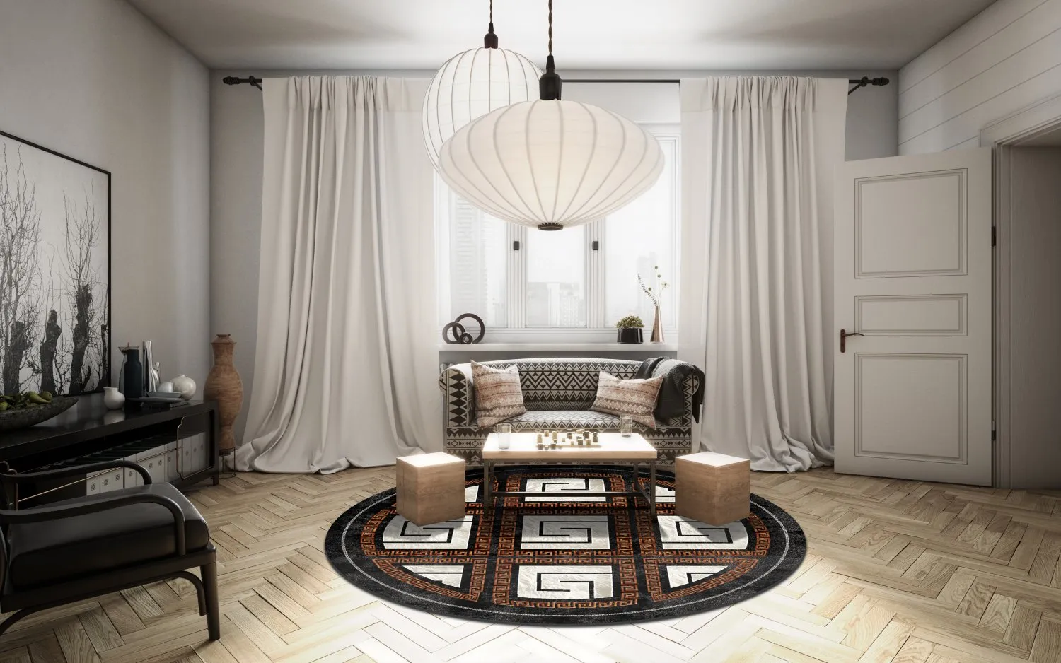 Round rug - Milos (black/white)