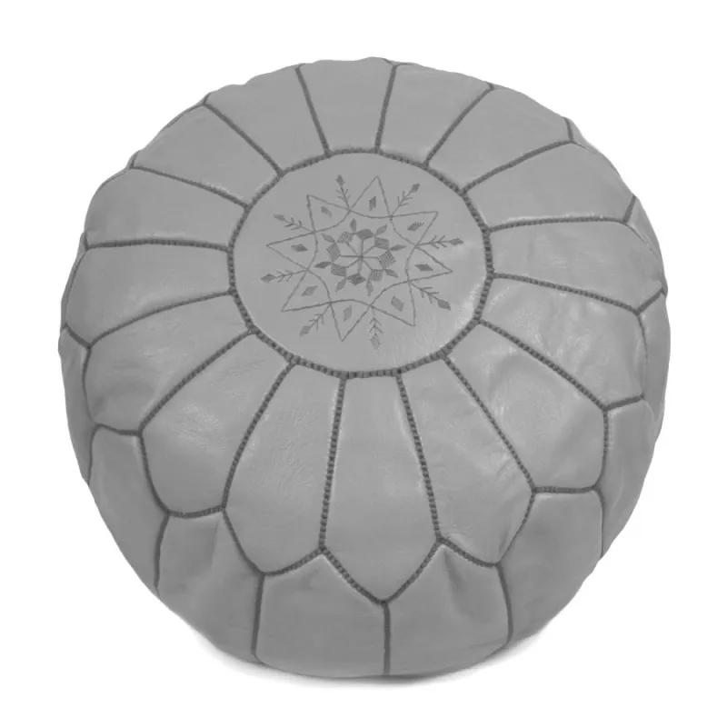 Pouf - Moroccan leather pouf (light grey)