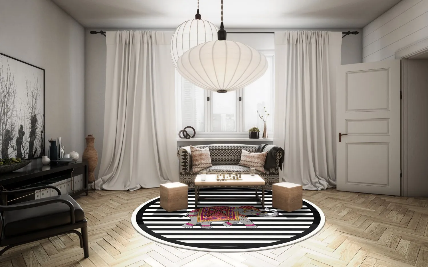Round rug - Develi (black/white)