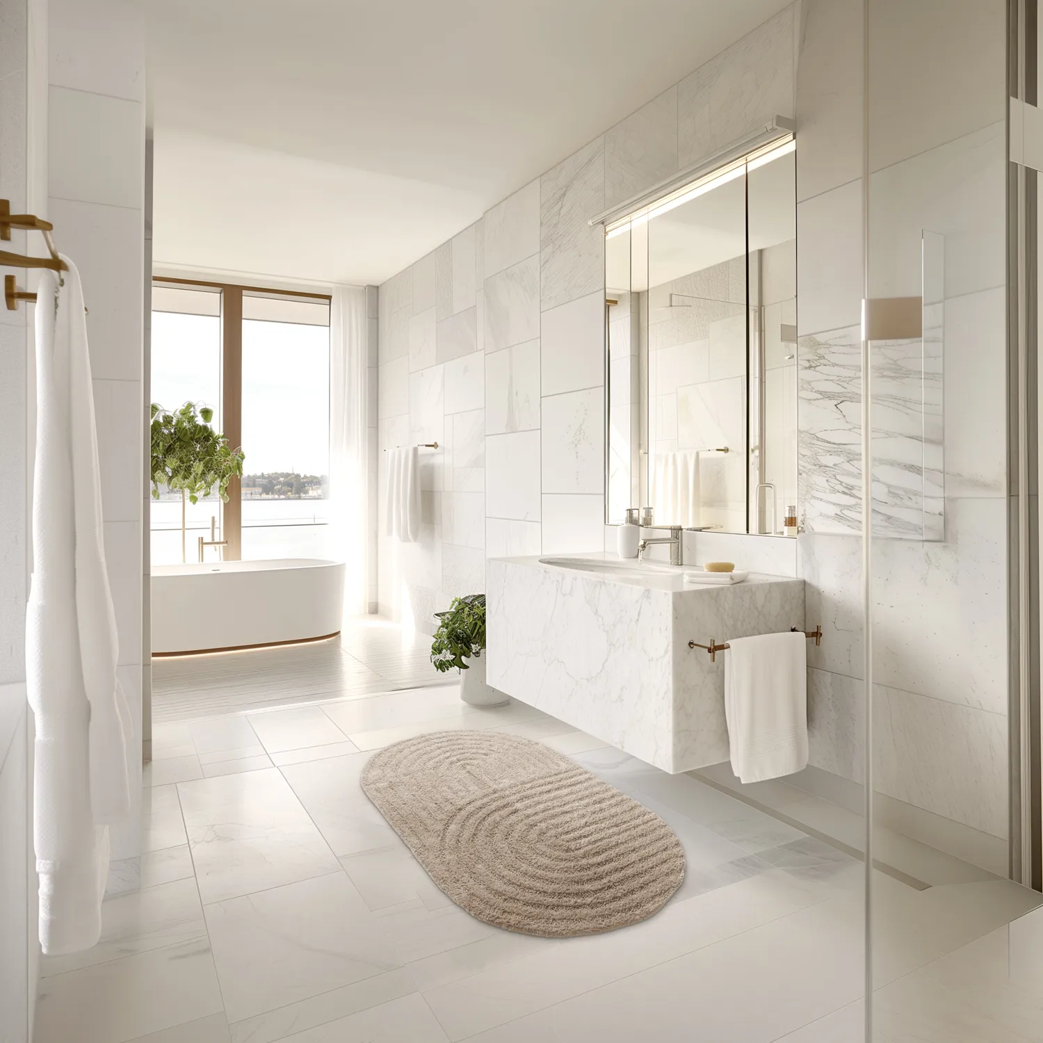 Oval bath mat - Embla (beige)