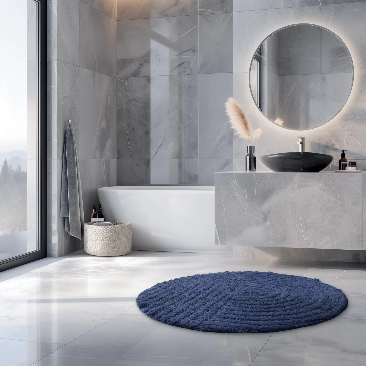 Round bath mat - Embla (blue)