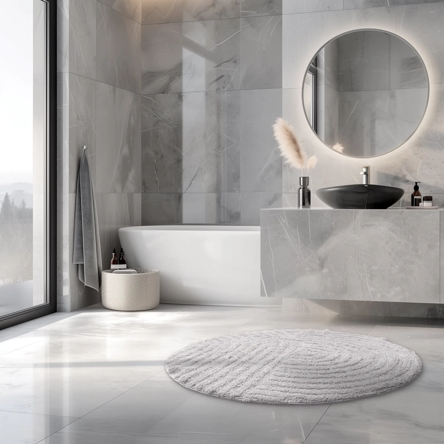 Round bath mat - Embla (Light gray)