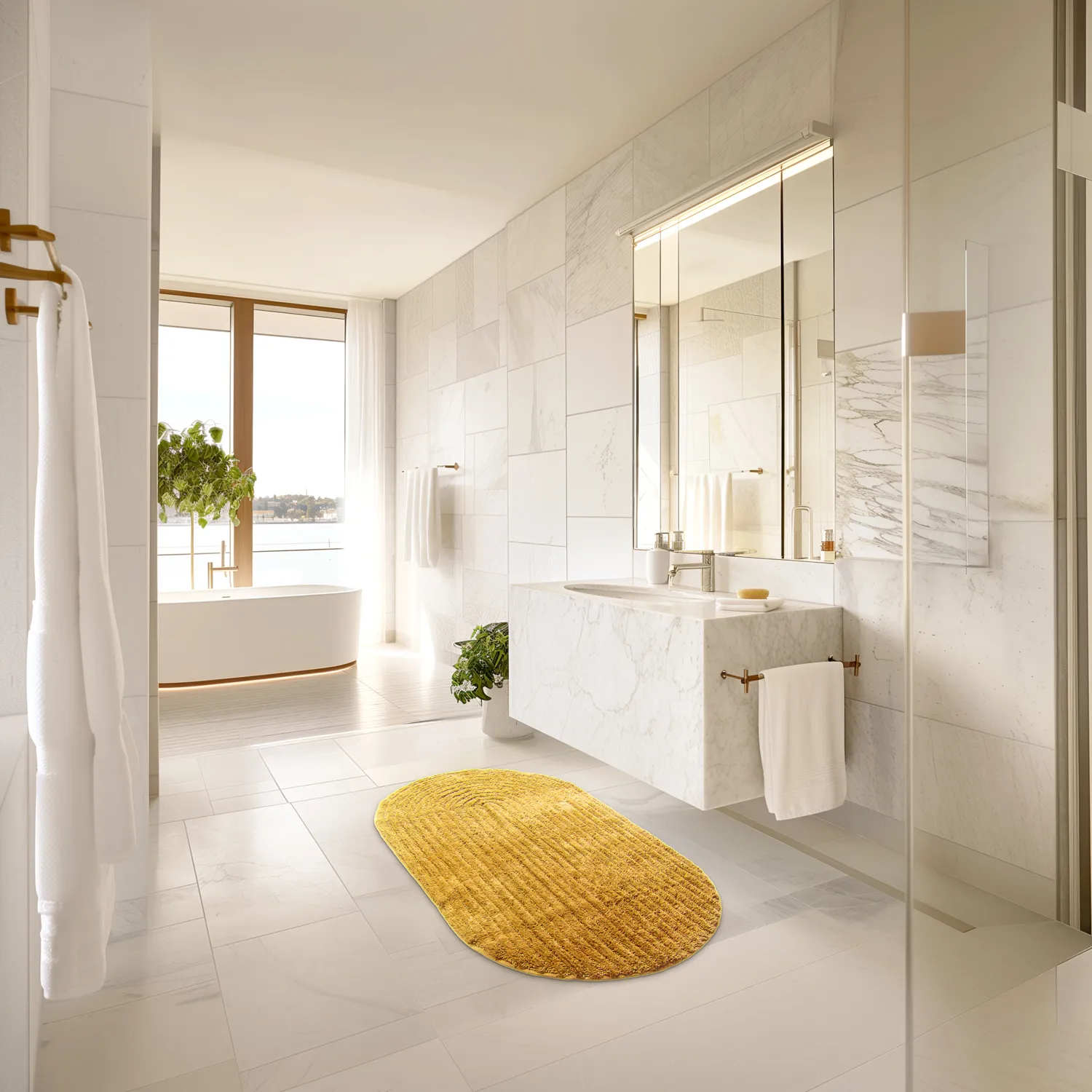 Oval bath mat - Eveena (yellow)