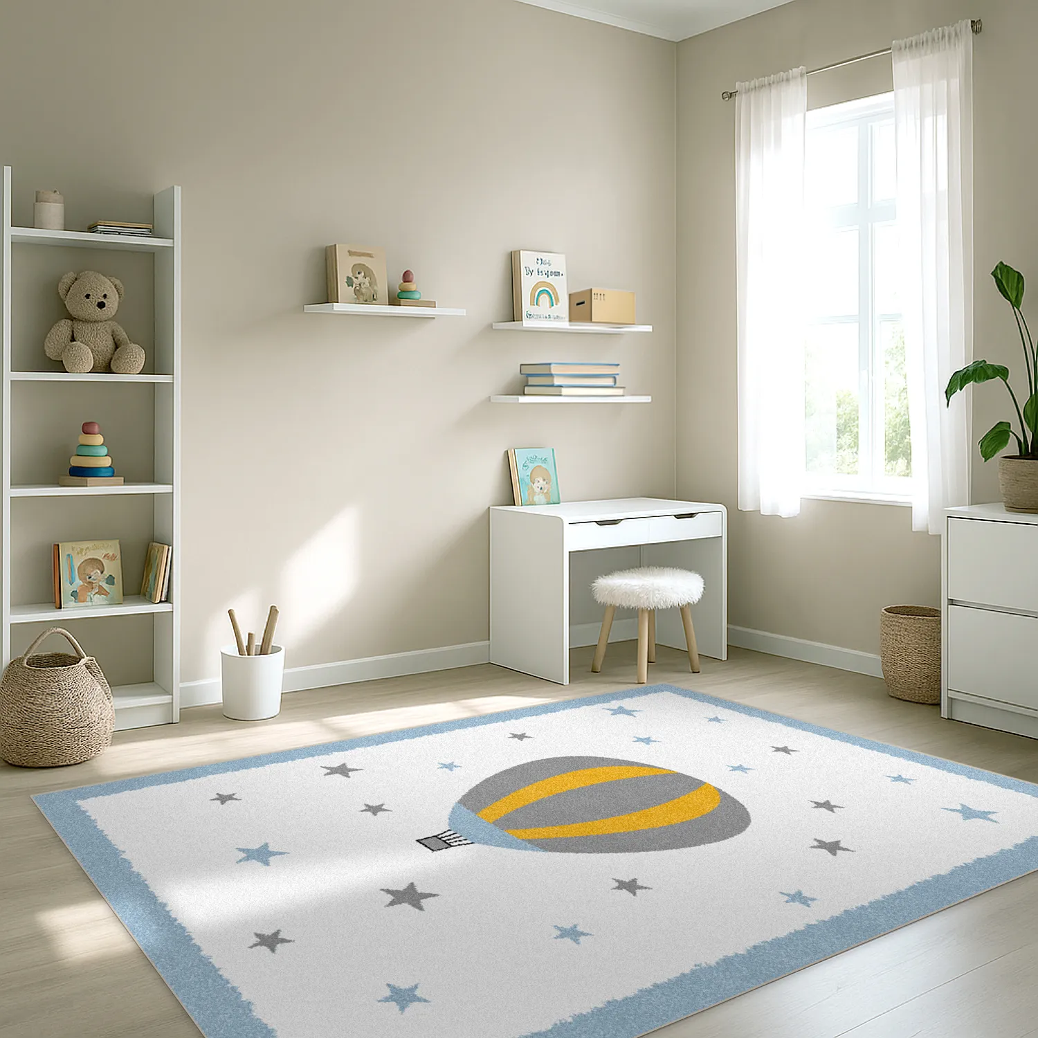 Childrens rugs - Alone Balloon (blue)
