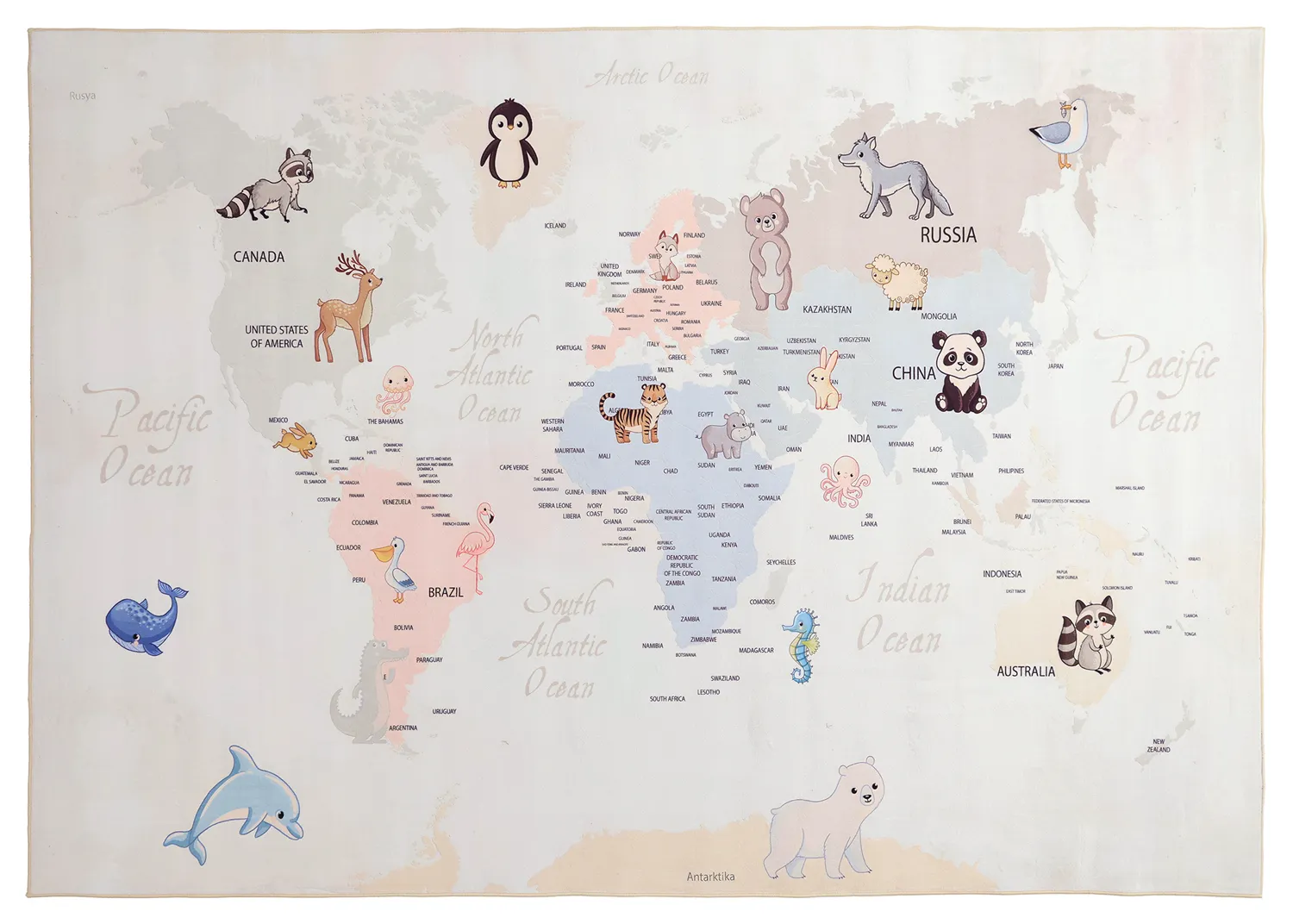 Childrens rugs - Animal Map (beige)