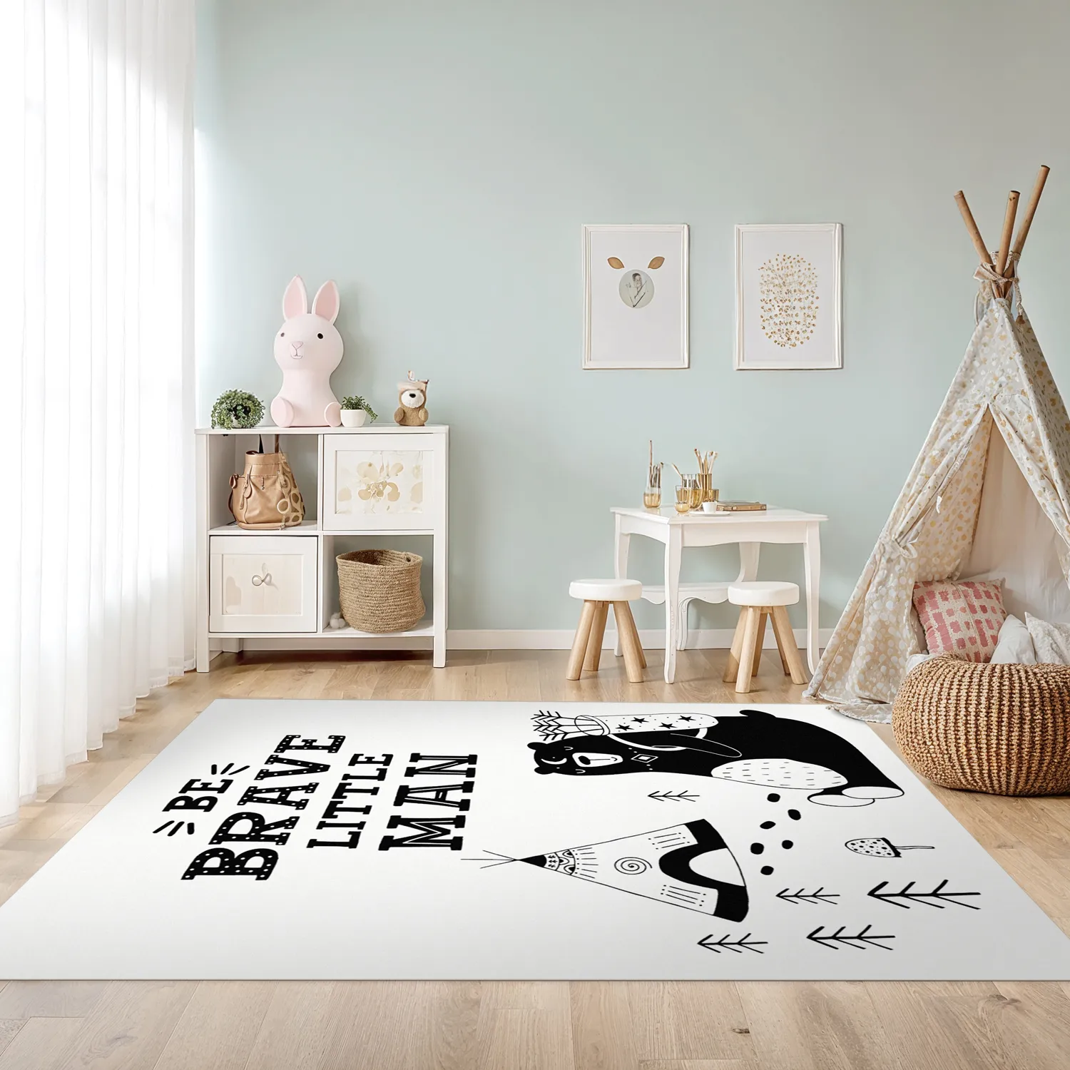 Childrens rugs - Camping Bear (white)