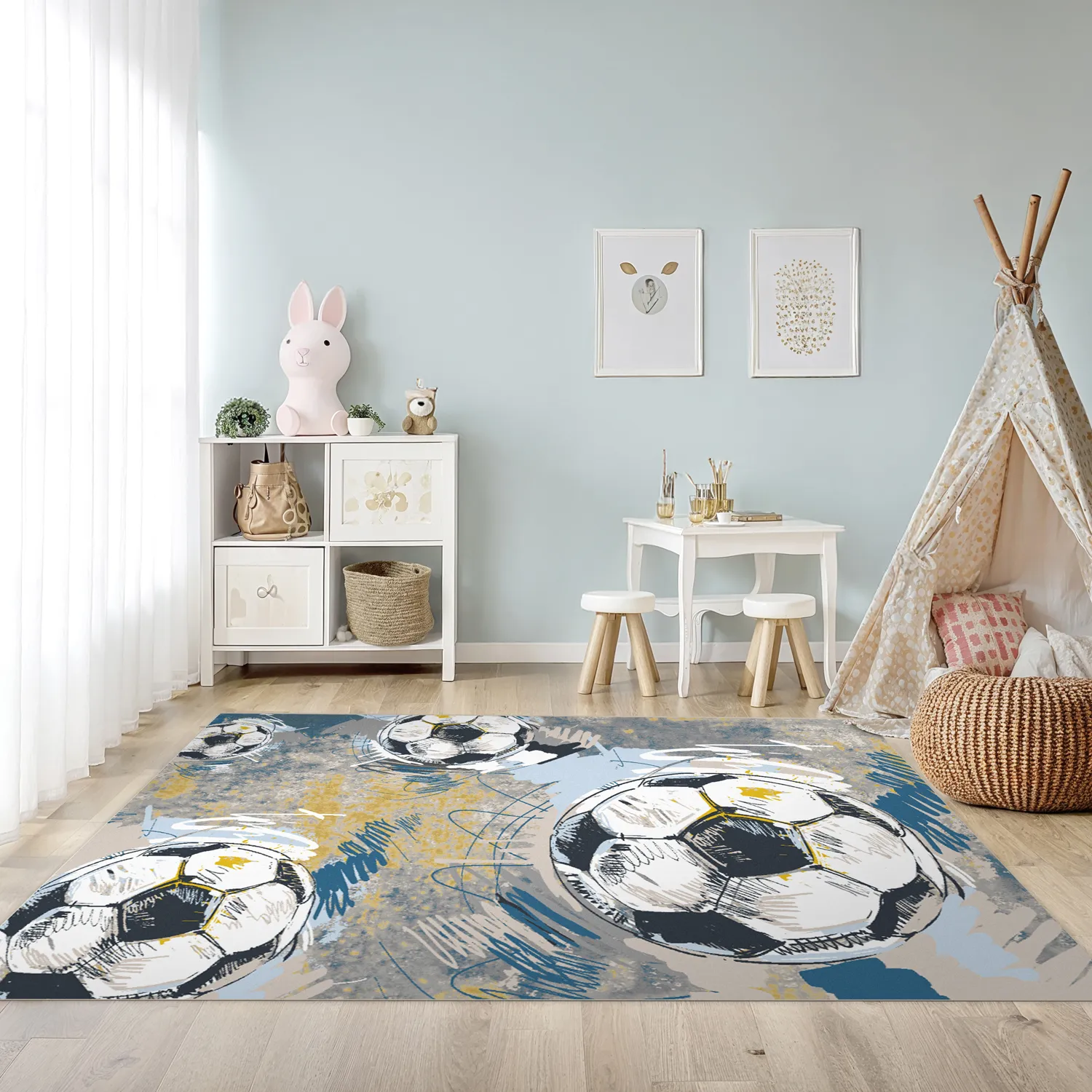 Childrens rugs - Cartoon Footballs (multi)