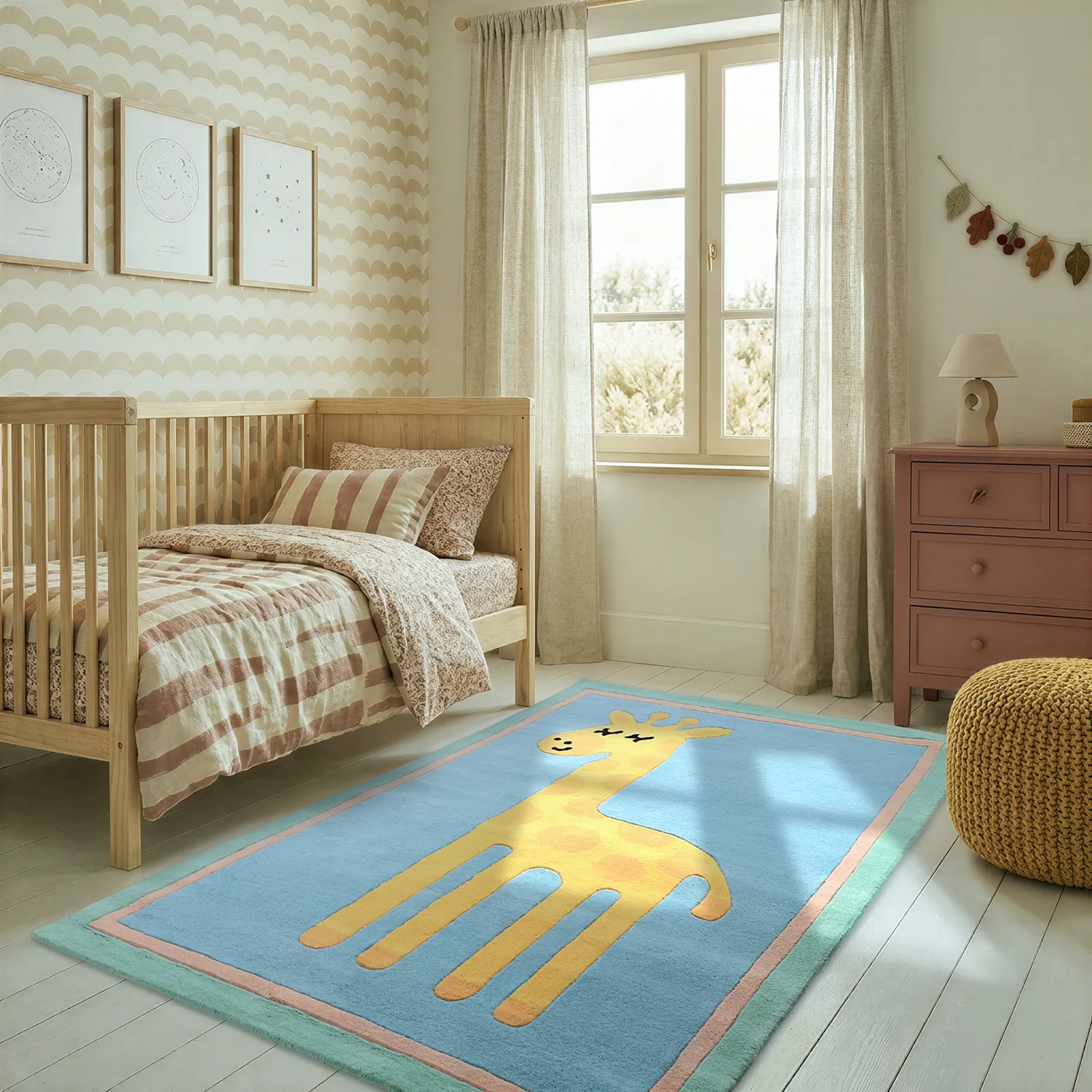Children's Rug - Giraffe Hand Tufted Wool Premium (light blue/multi)
