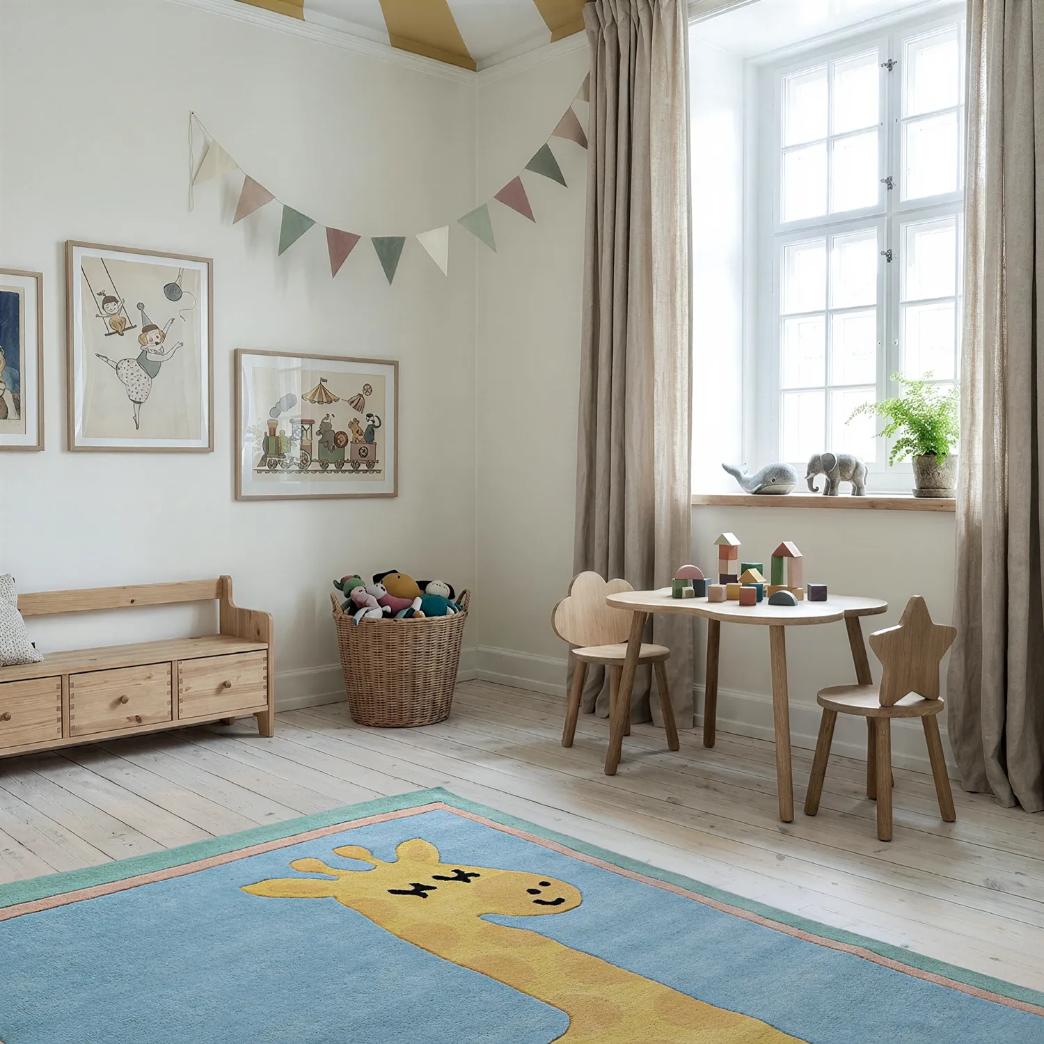 Children's Rug - Giraffe Hand Tufted Wool Premium (light blue/multi)