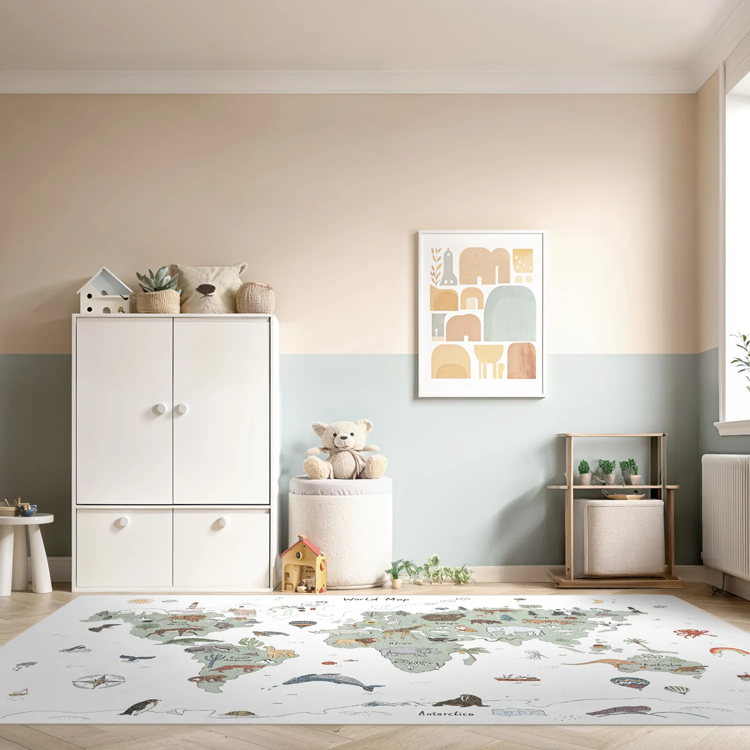 Childrens rugs - Kids World Map (green)