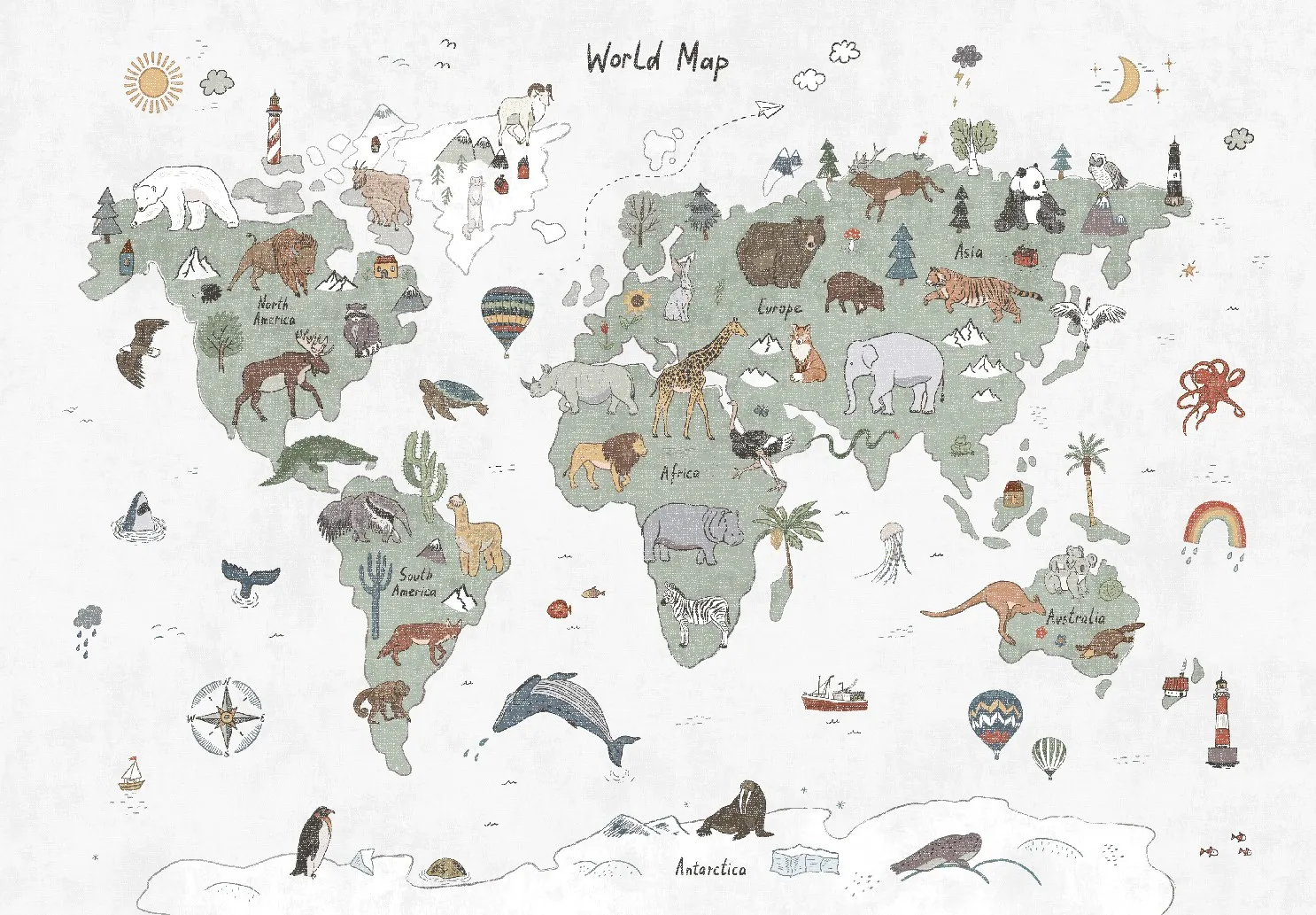 Childrens rugs - Kids World Map (green)