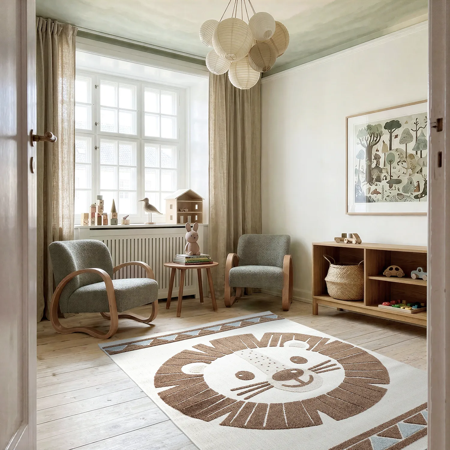 Children's Rug - Kind Lion (cream/blue)