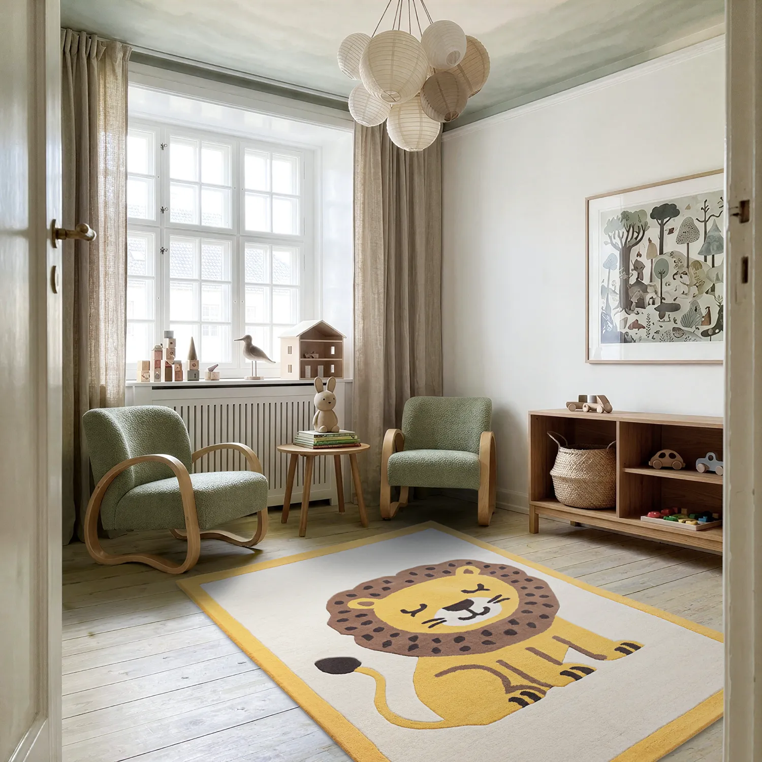Children's Rug - Lion Hand Tufted Wool Premium (beige/multi)