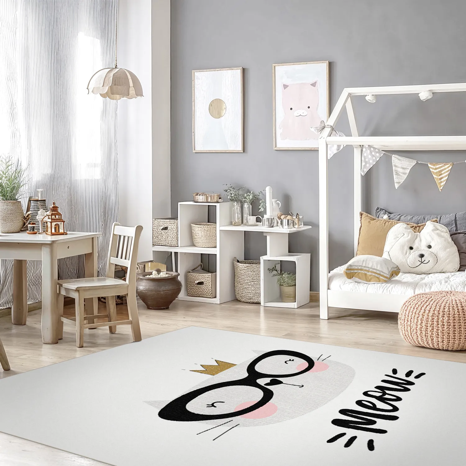 Childrens rugs - Reading Cat (white)