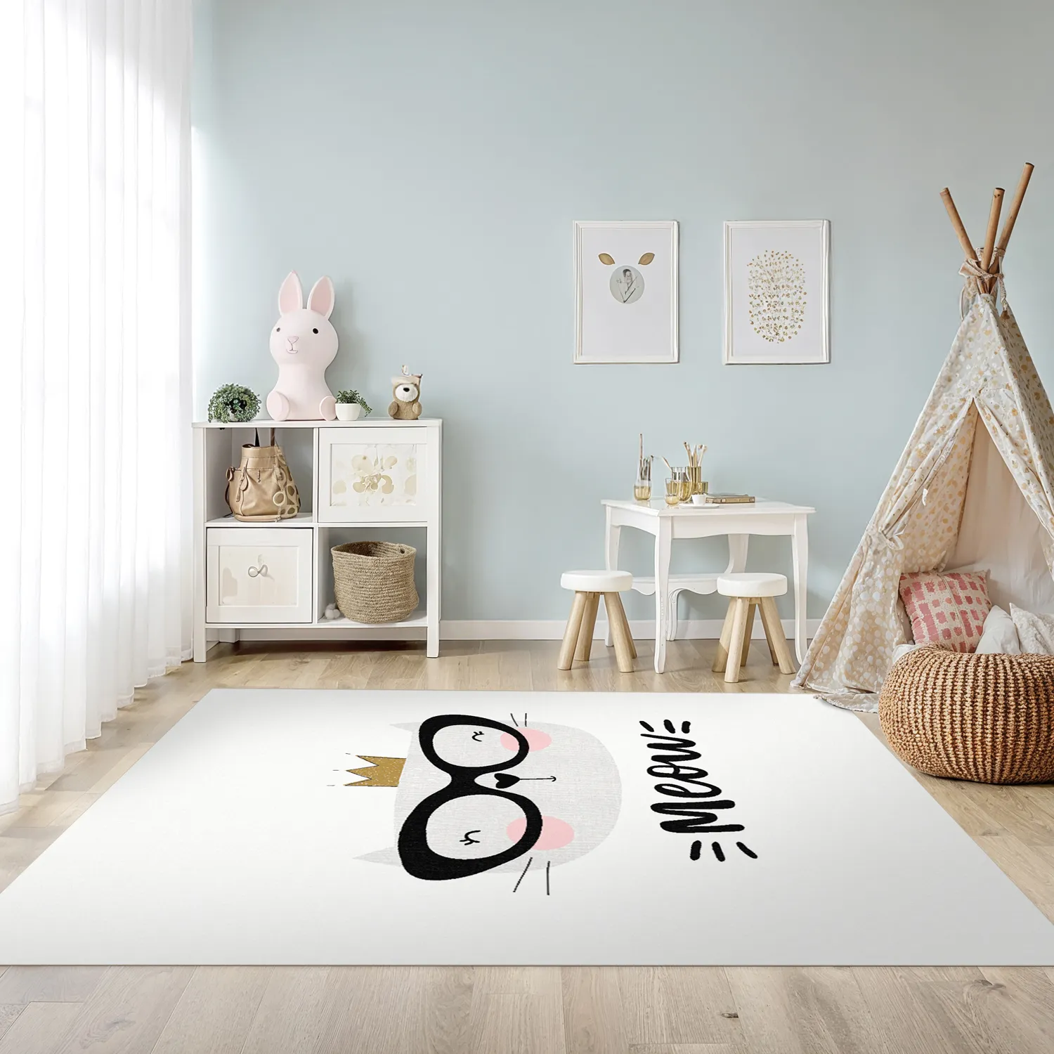 Childrens rugs - Reading Cat (white)