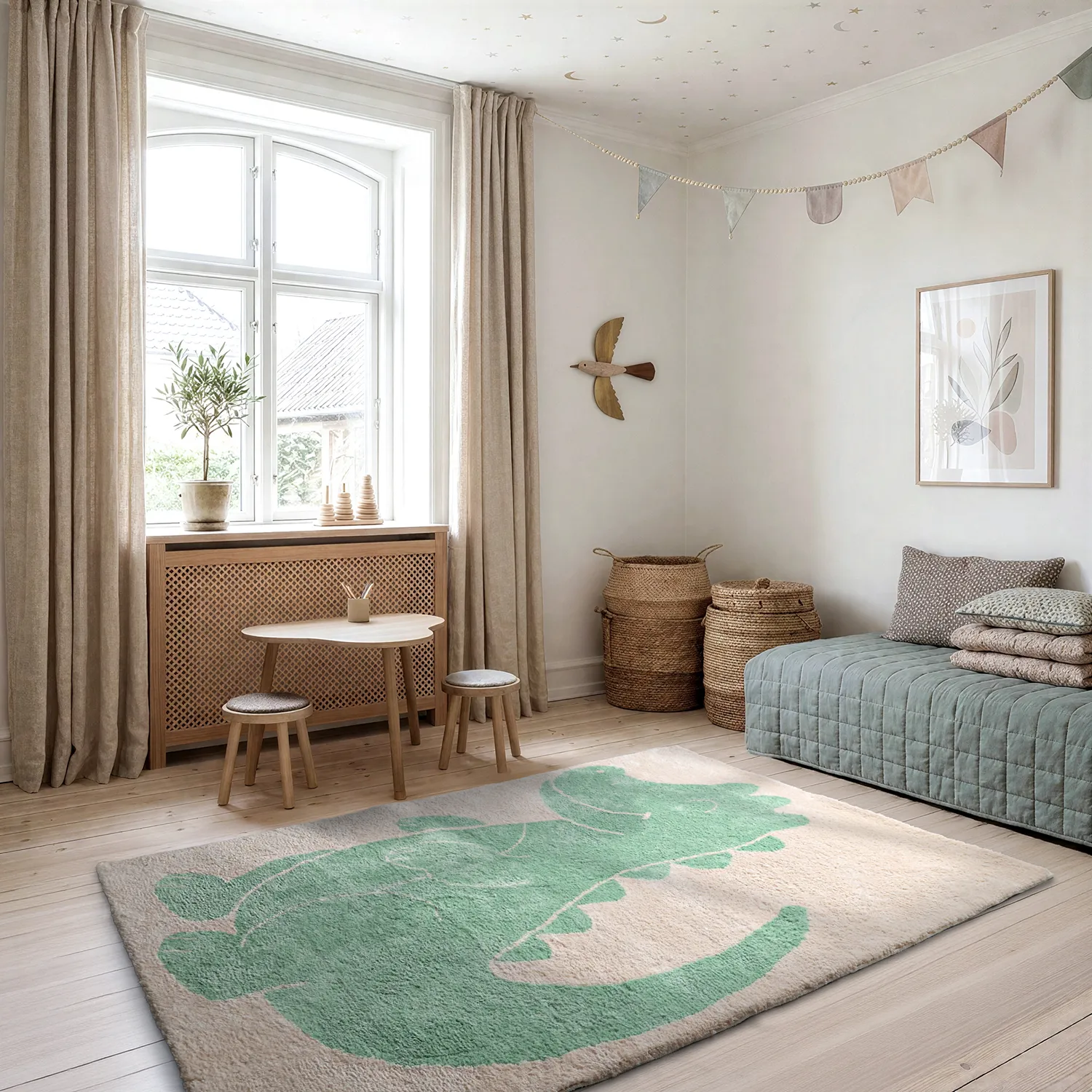 Children's Rug - Soft Crocodile (cream/green)
