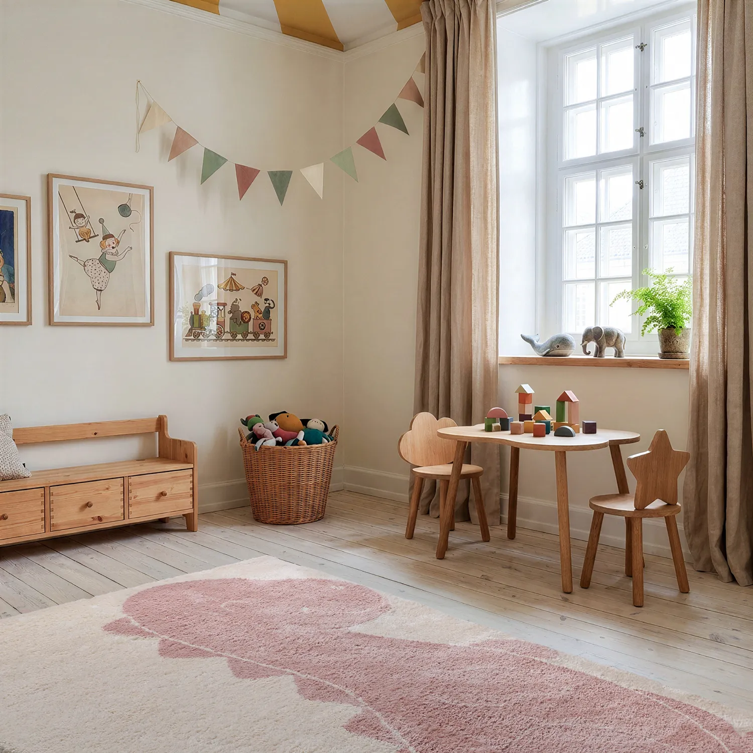 Children's Rug - Soft Dino (cream/pink)