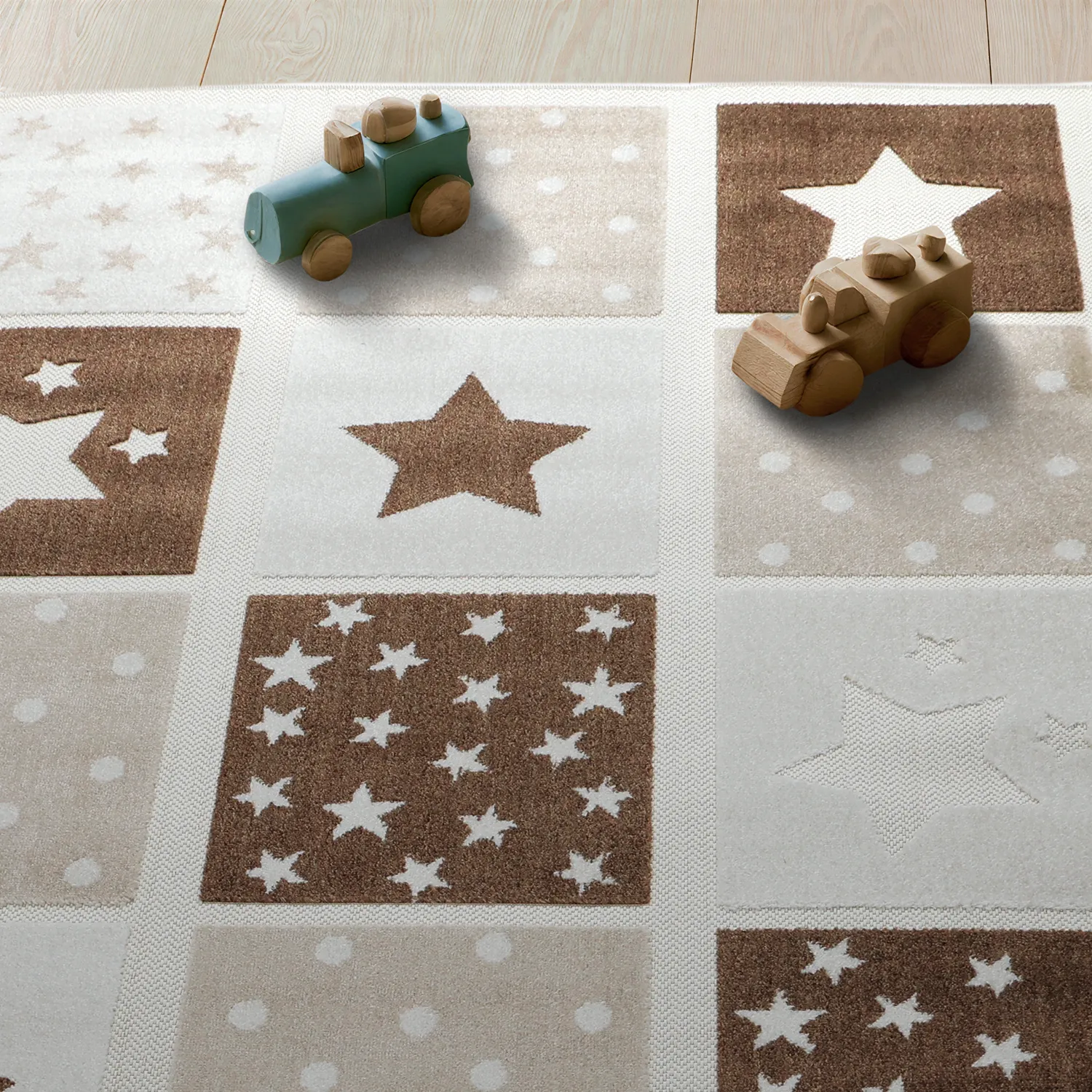 Children's Rug - Star Grid (cream/brown)