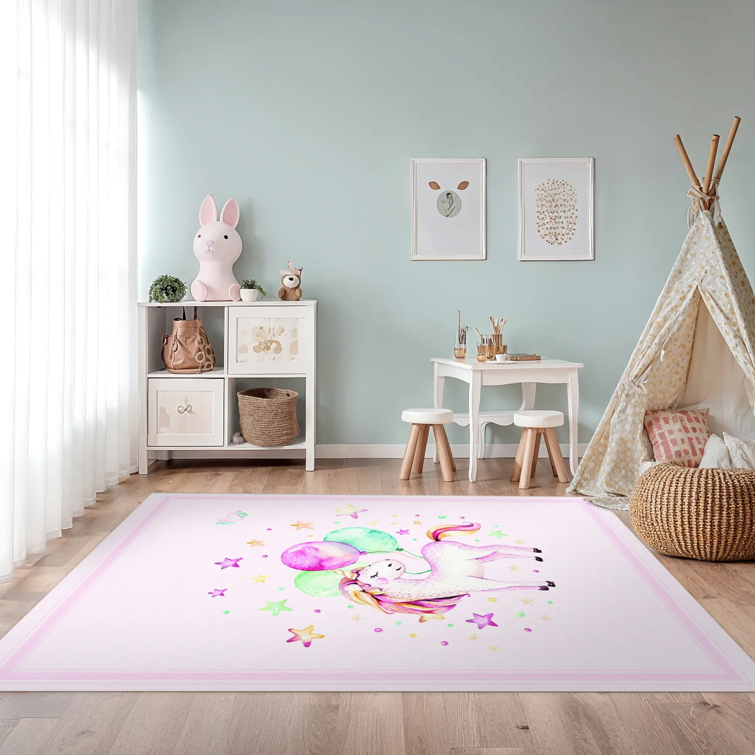 Childrens rugs - Unicorn Balloon (pink)