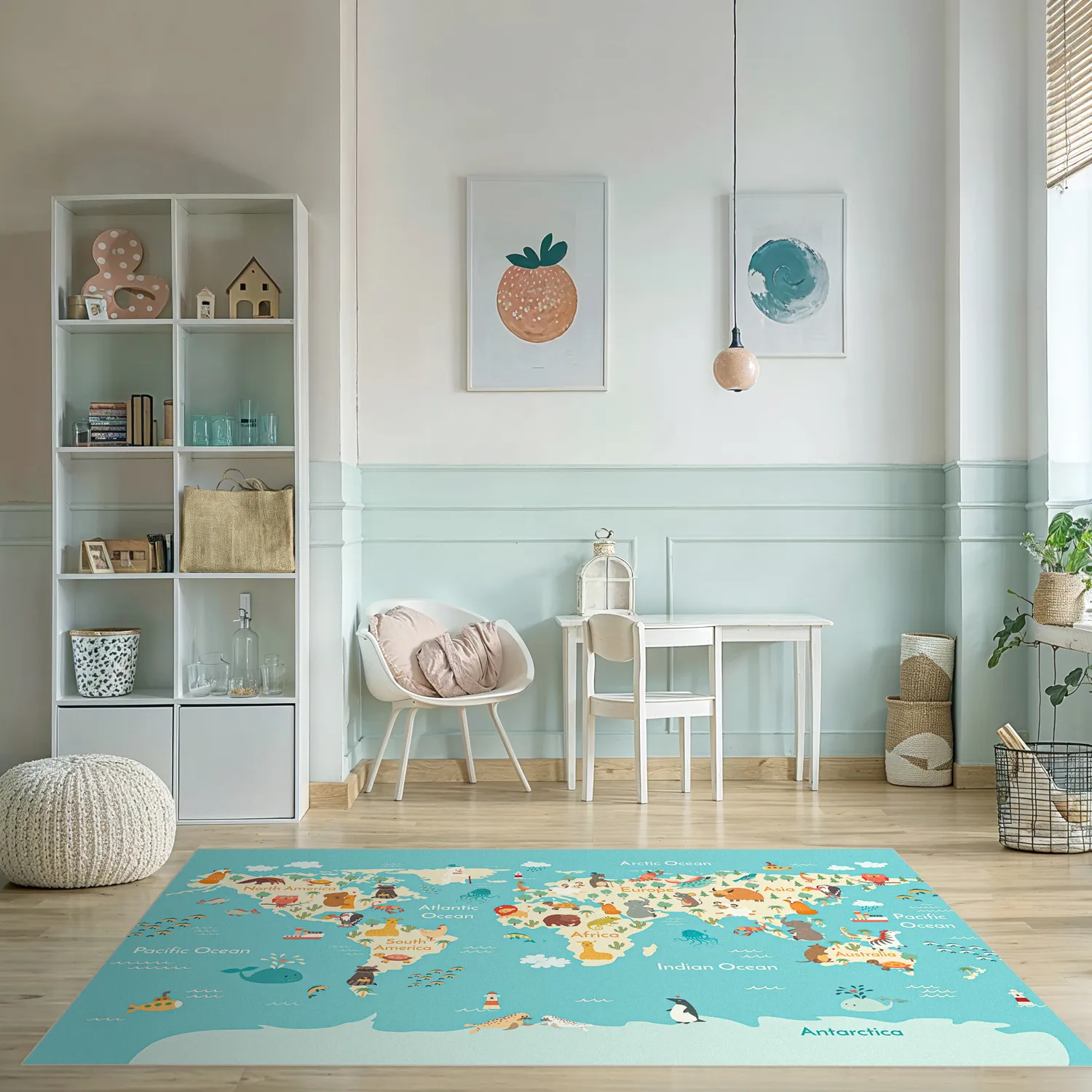 Childrens rugs - World Map (blue/multi)