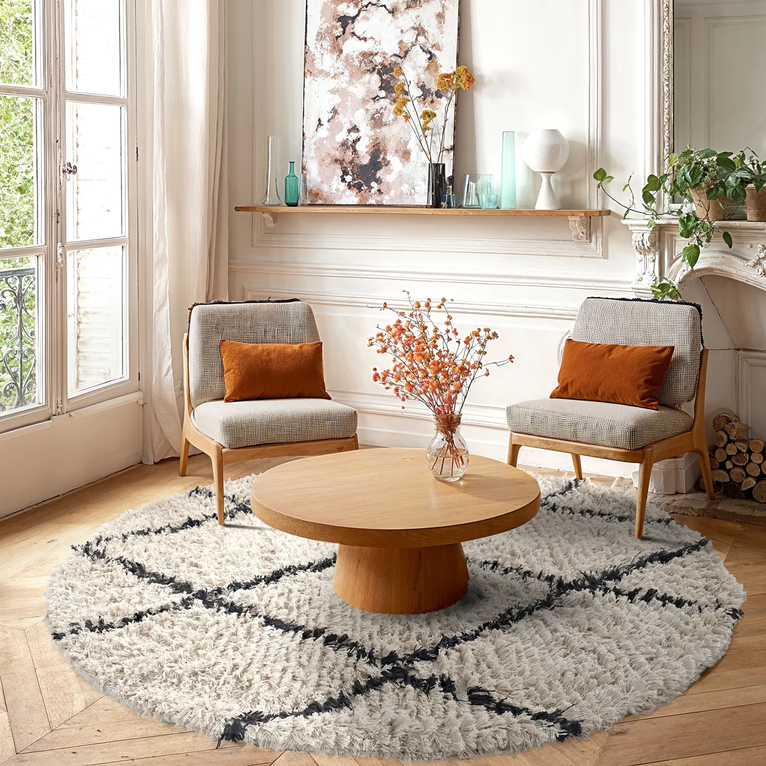 Round rug - Alcott Natural Cotton Shaggy (black/white)