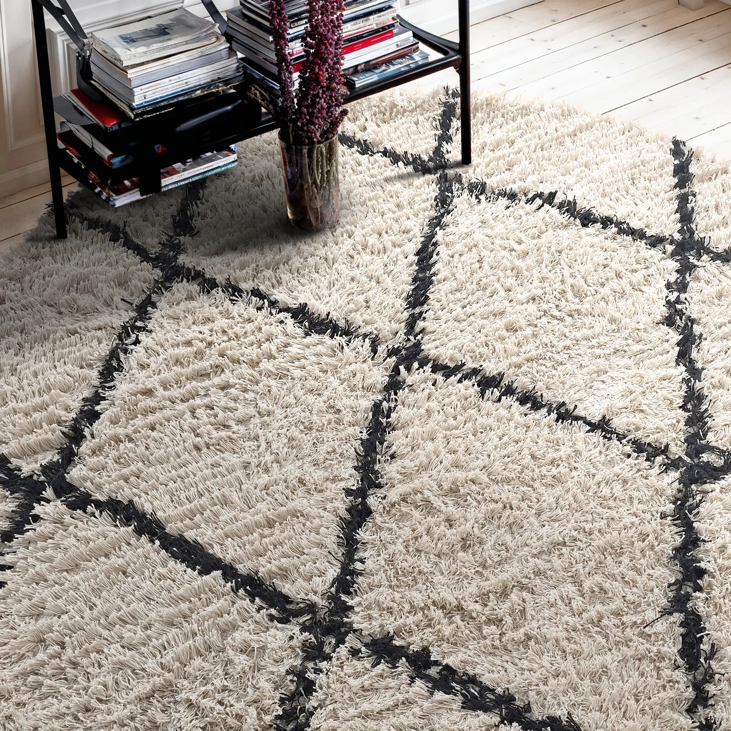 Round rug - Alcott Natural Cotton Shaggy (black/white)