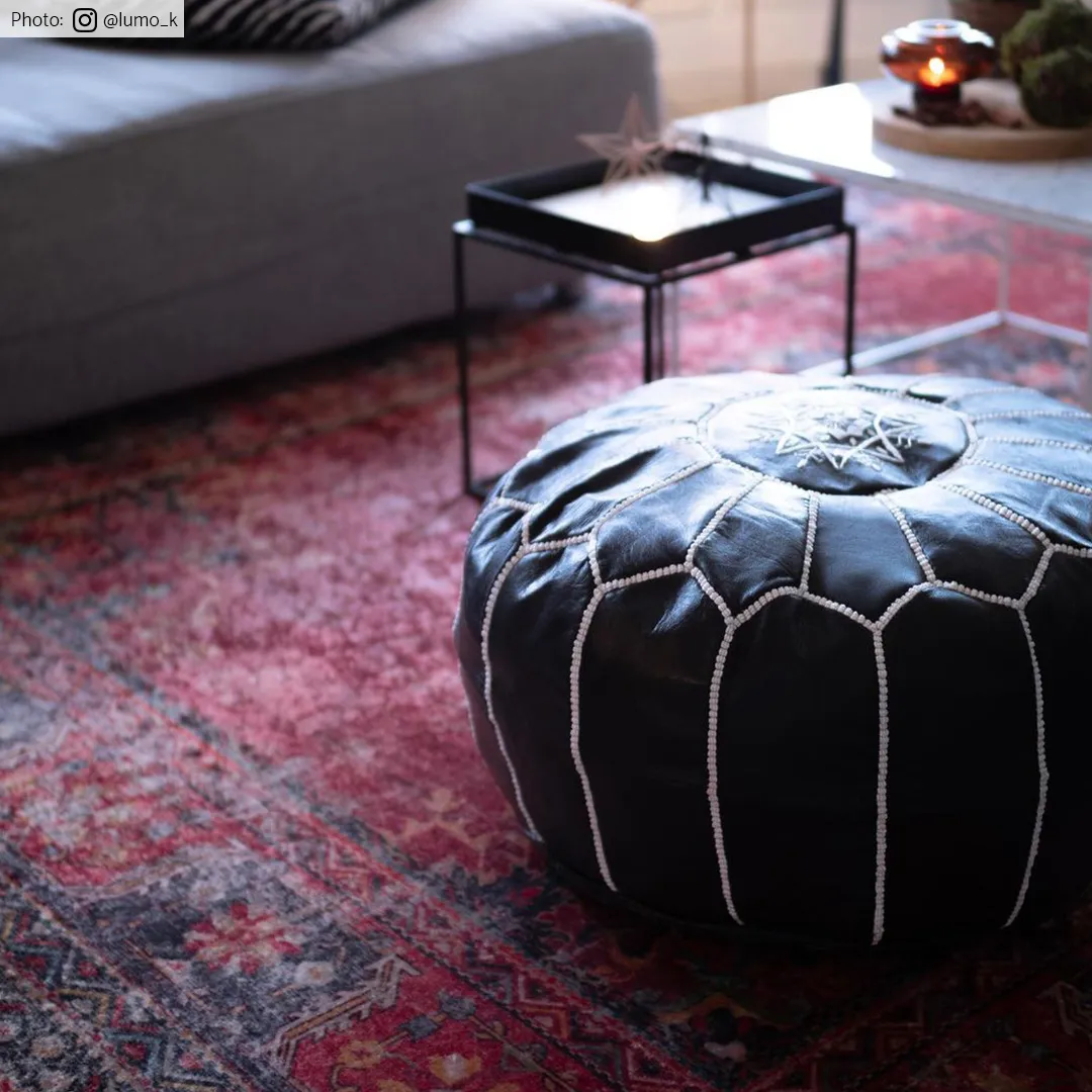 Pouf - Moroccan leather pouf (black/white)