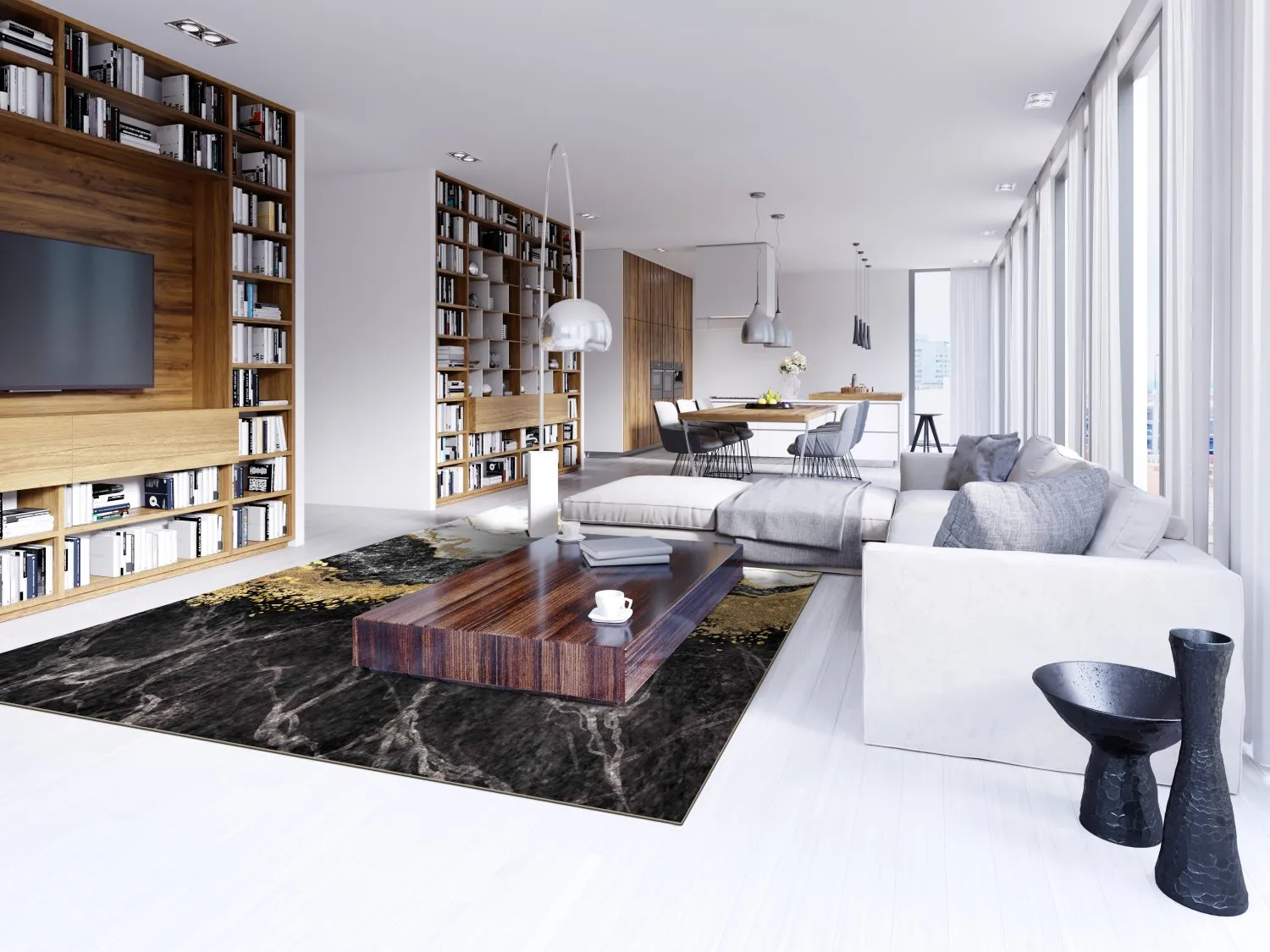 Wilton rug - Padova (black/white/gold)