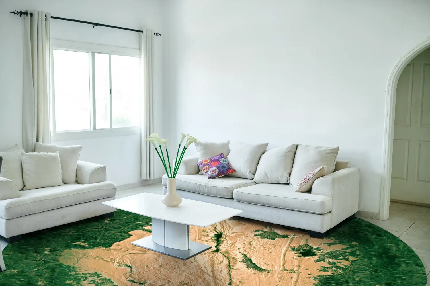 Round rug - Positano (beige/green)