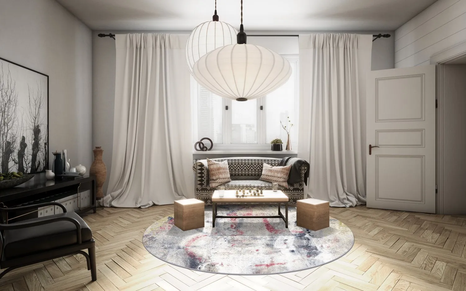 Round rug - Laurito (grey/beige/multi)