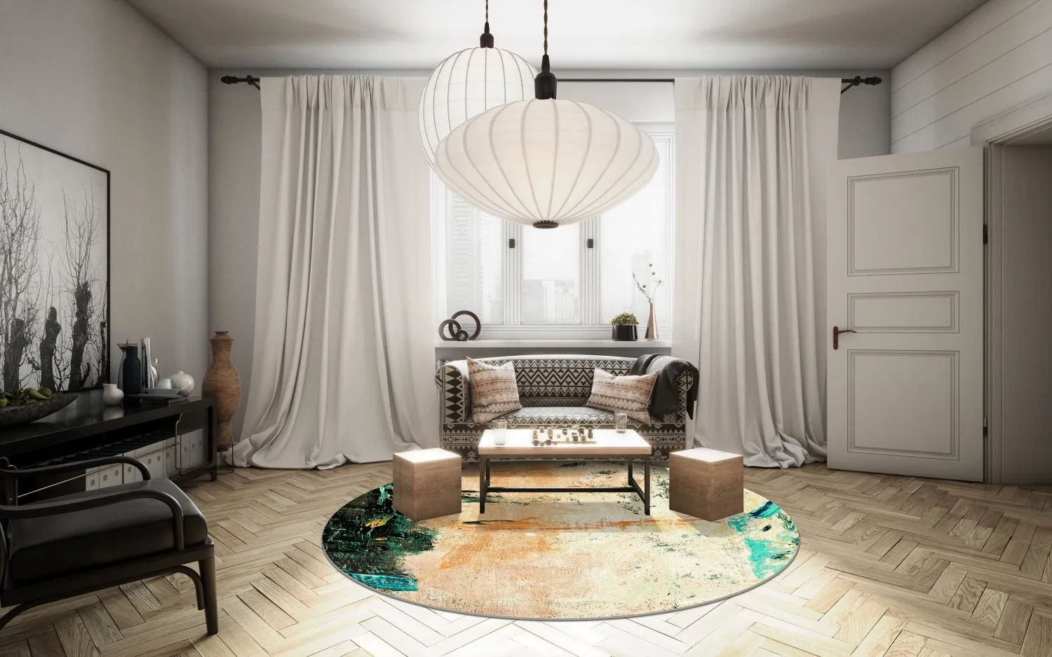 Round rug - Tempes (beige/multi)