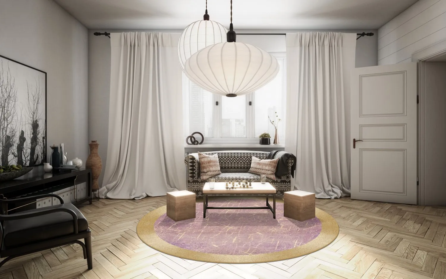 Round rug - Roges (pink/gold)