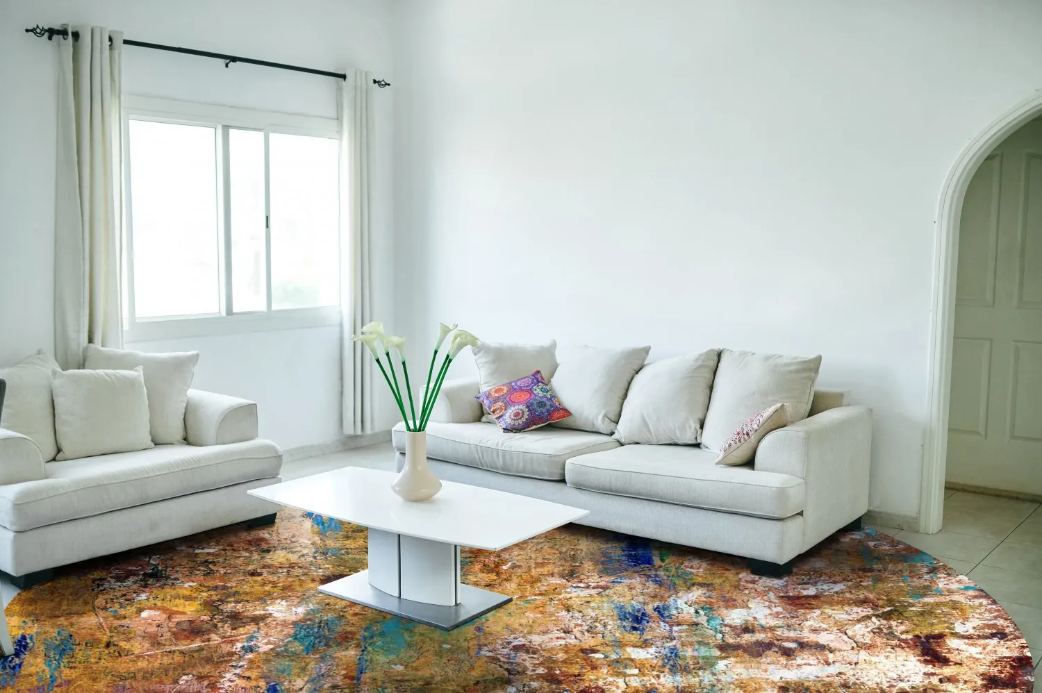 Round rug - Trepito (brown/blue/multi)