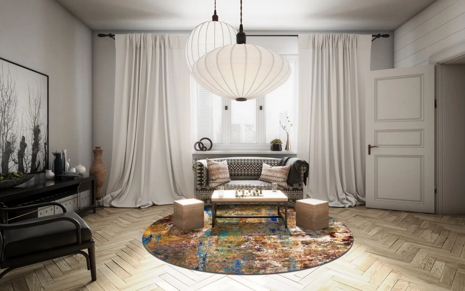 Round rug - Trepito (brown/blue/multi)