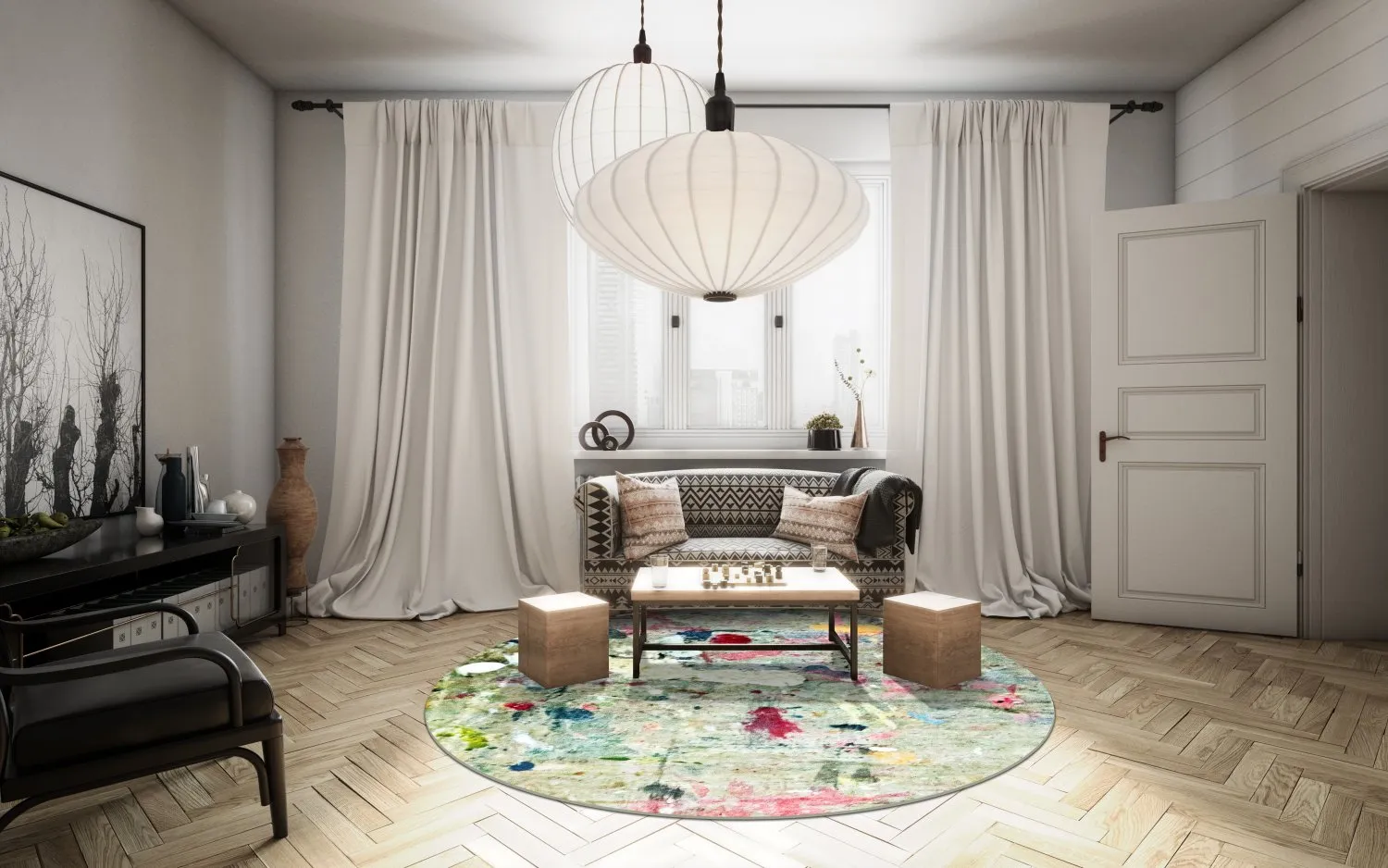 Round rug - Satriano (grey/multi)