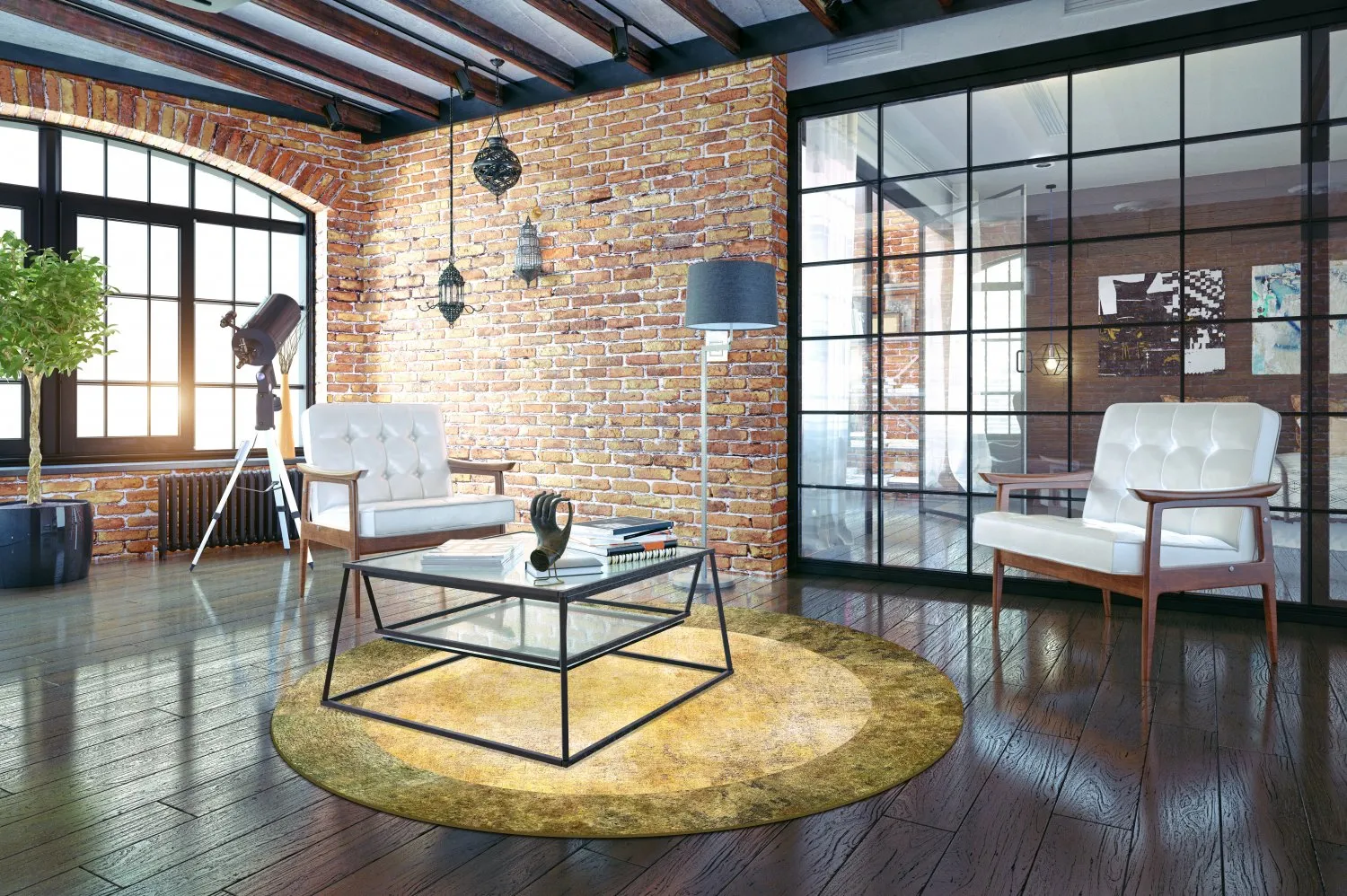 Round rug - Campana (beige/yellow)