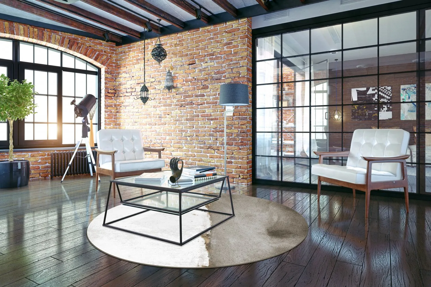 Round rug - Prades (white/grey)