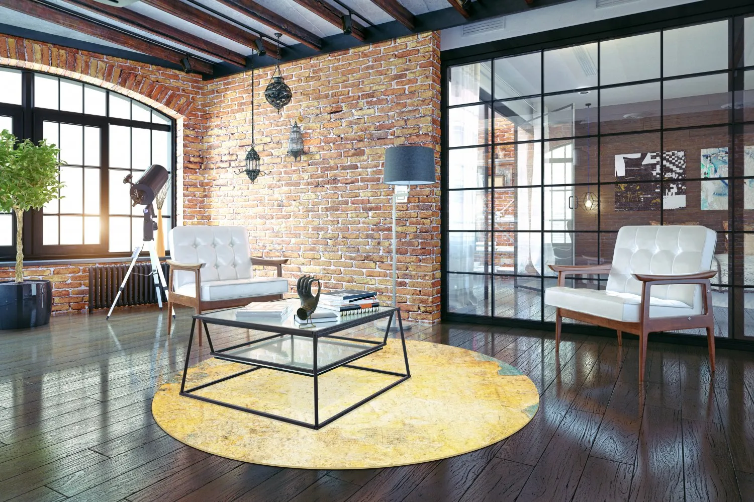 Round rug - Palau (gold/beige/blue)