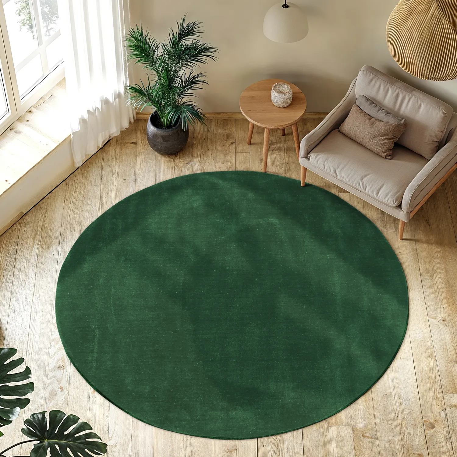Round rug - Recycled PET with viscose look (green)
