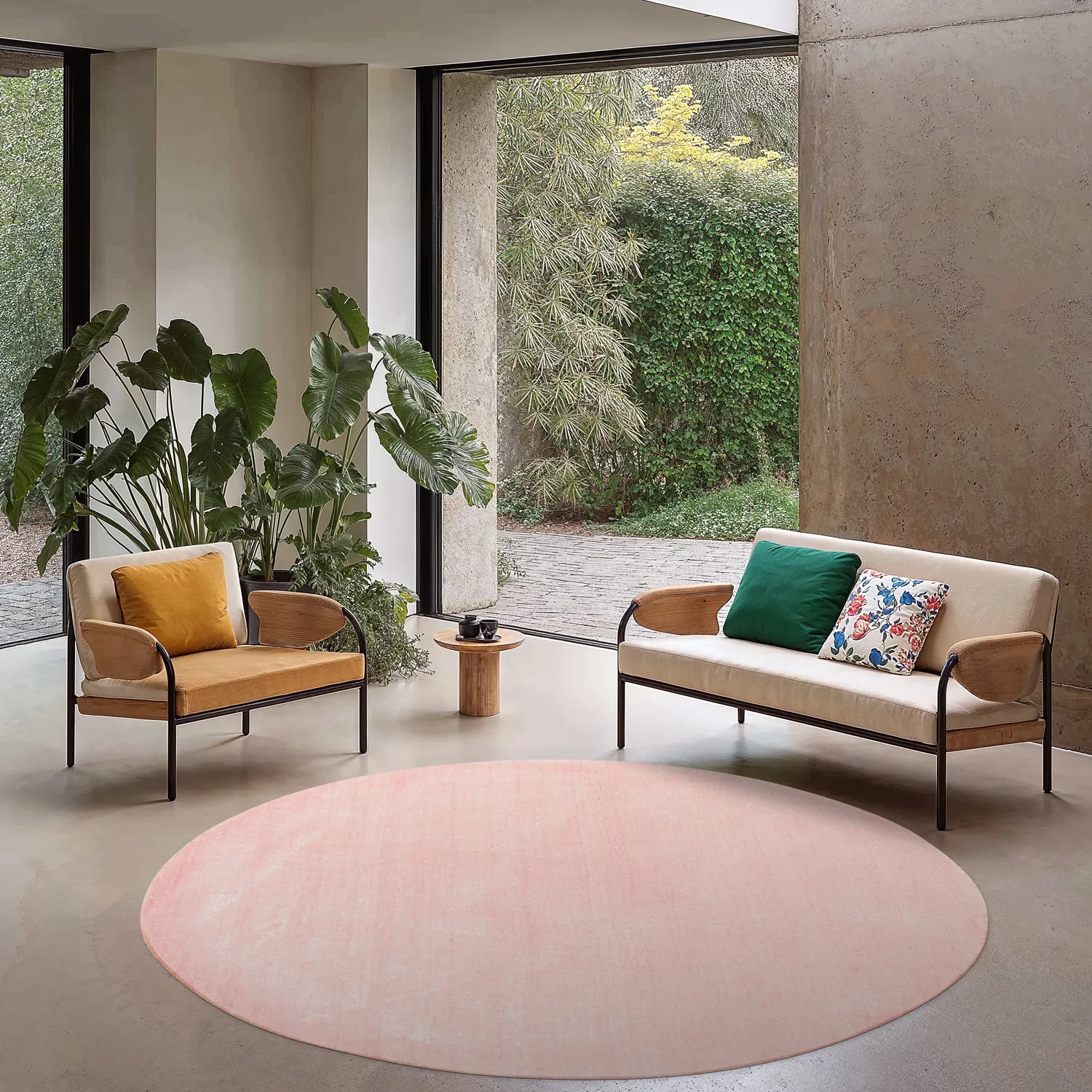 Round rug - Recycled PET with viscose look (pink)