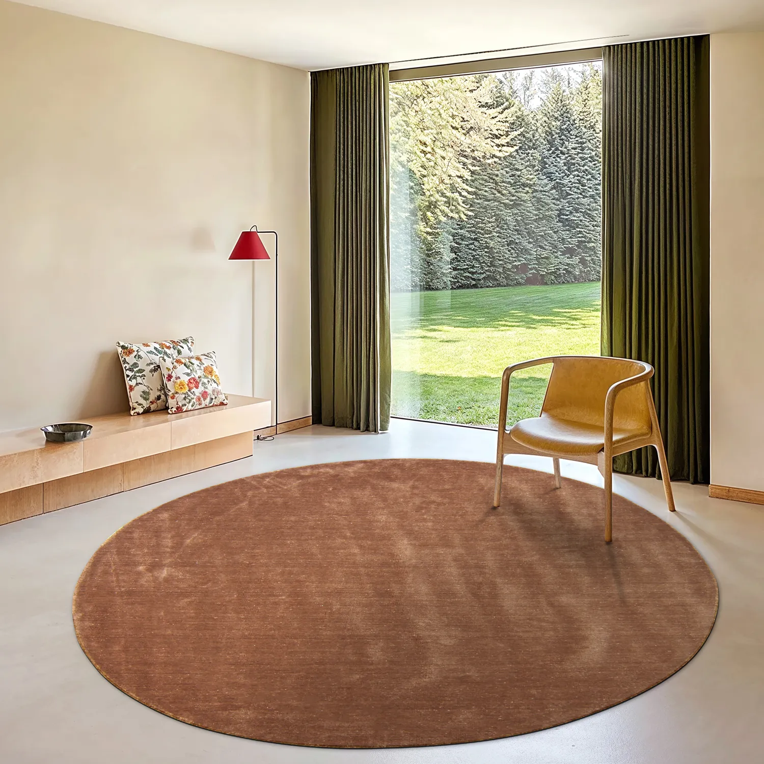 Round rug - Recycled PET with viscose look (brown)