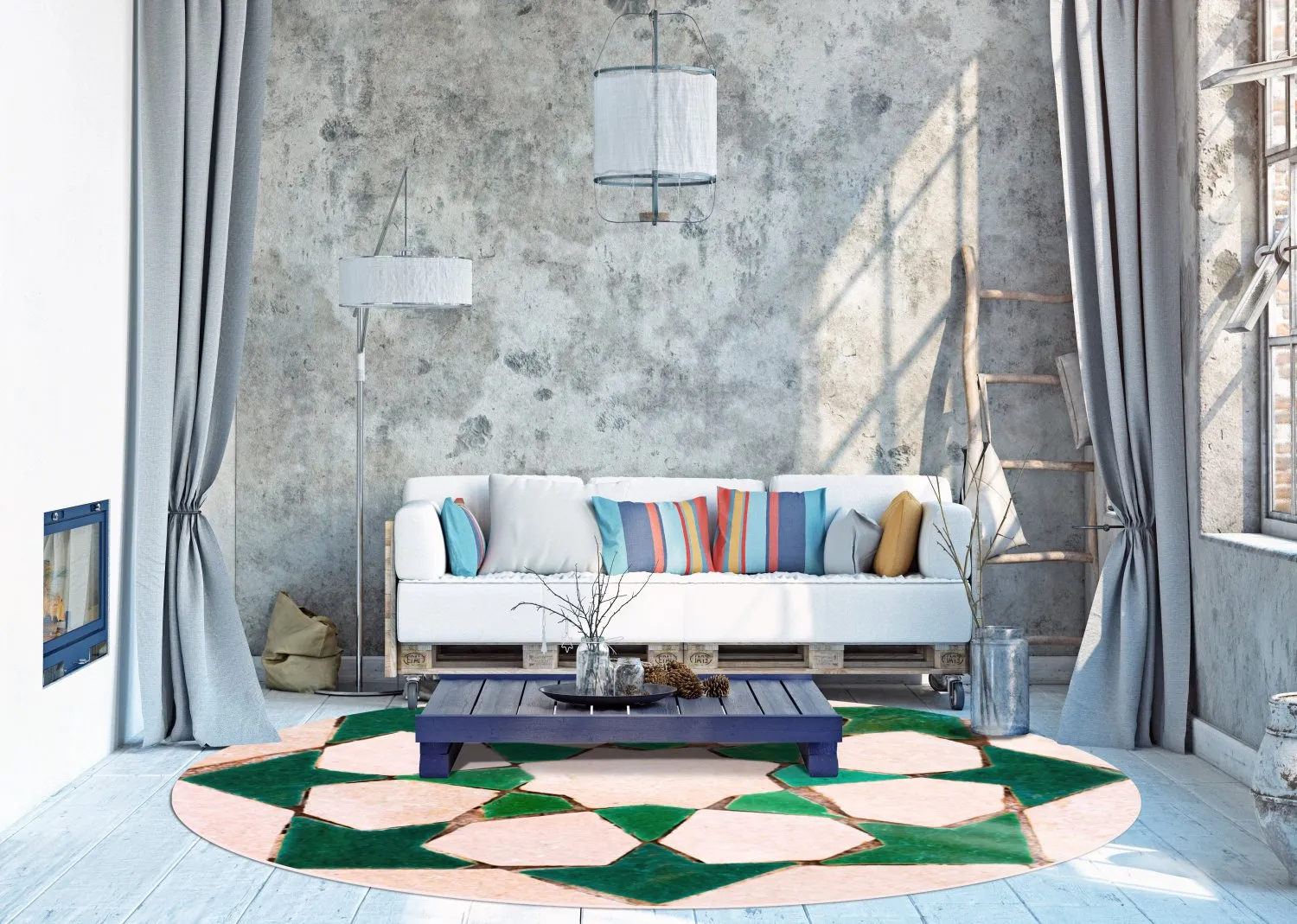 Round rug - Chia (green/beige)