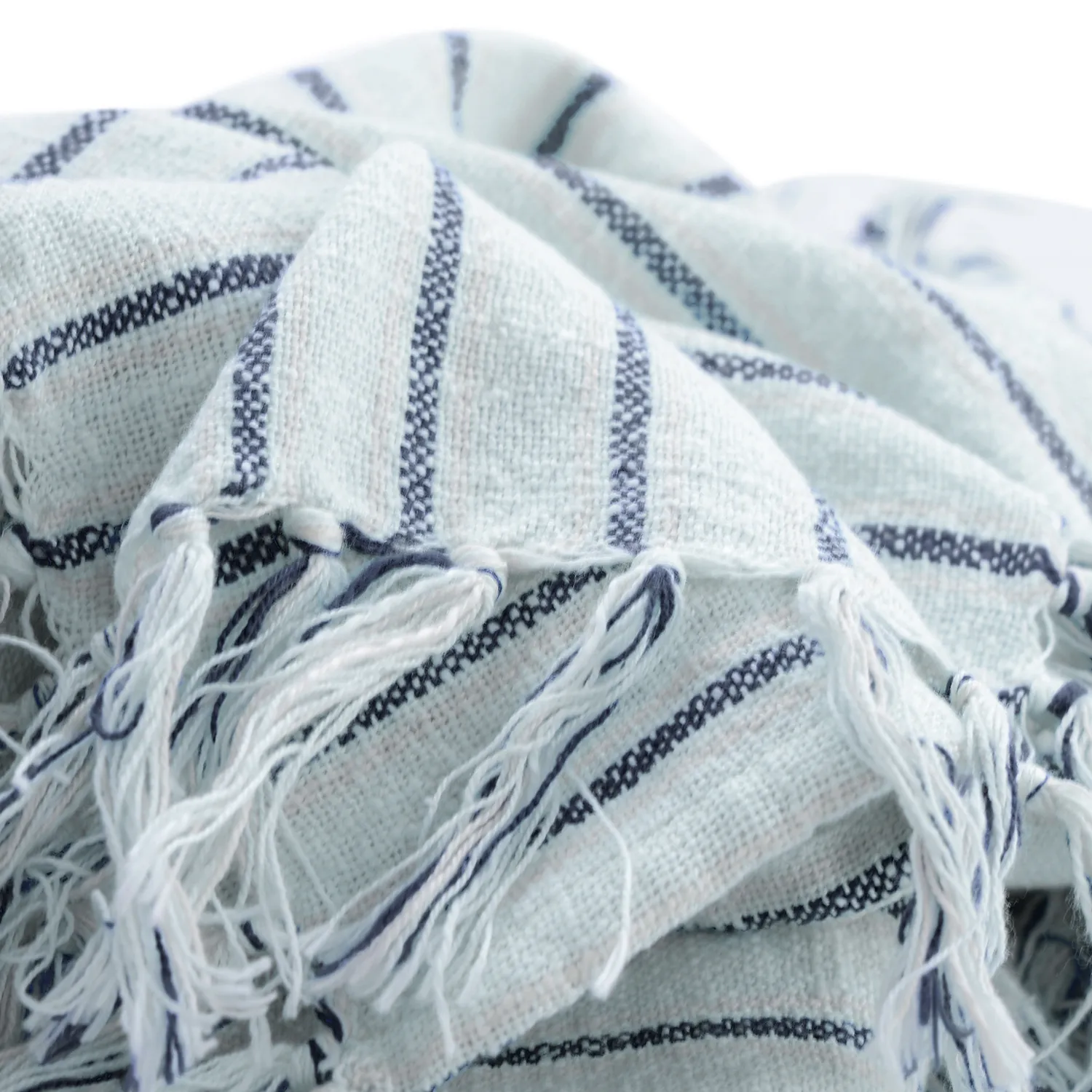 Throws - Rumi stripe cotton throw (light blue/navy/cream)